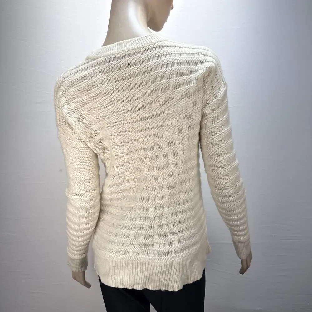 Theory Women Novelty Stripe Cashmere Sweater Size S Ivory Long Sleeve Minimalist